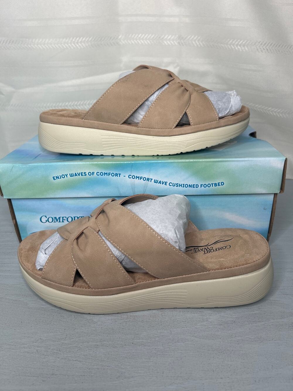 Easy Street Mickey Woven Comfort Slide Sandals Natural Womens Size 8 Wide
